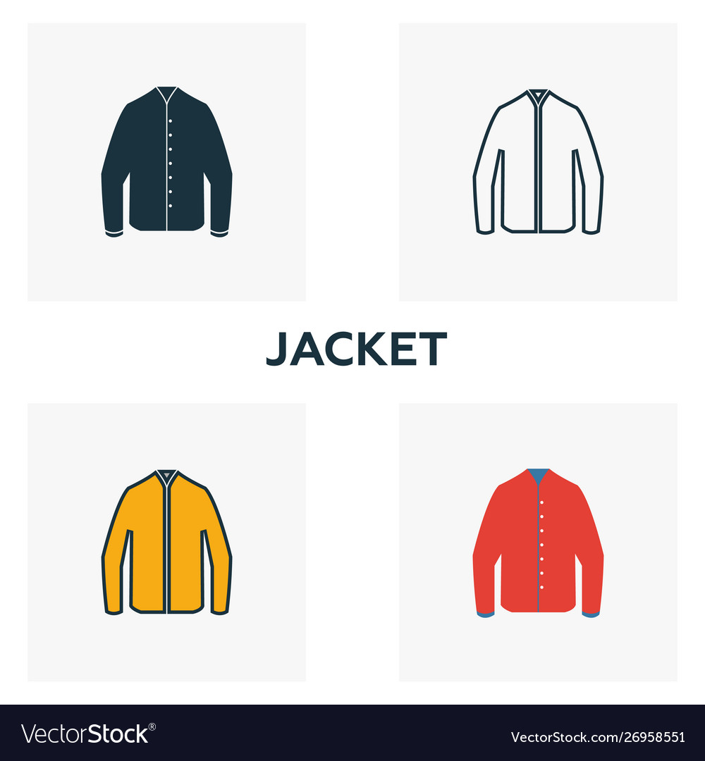 Jacket icon set four elements in different styles