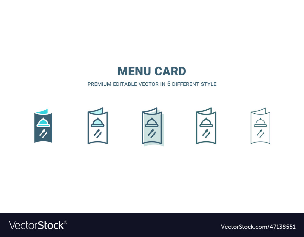 Menu card icon in 5 different style outline vector image Menu card icon in 5 different style outline