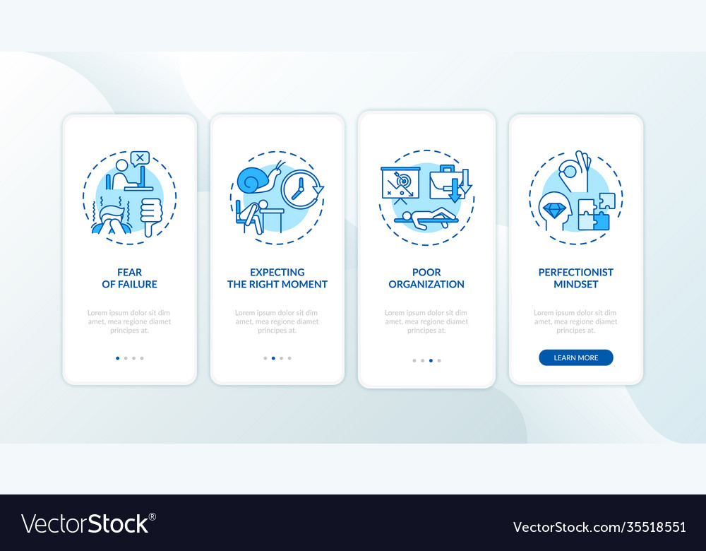 Procrastination causes onboarding mobile app page vector image Procrastination causes onboarding mobile app page