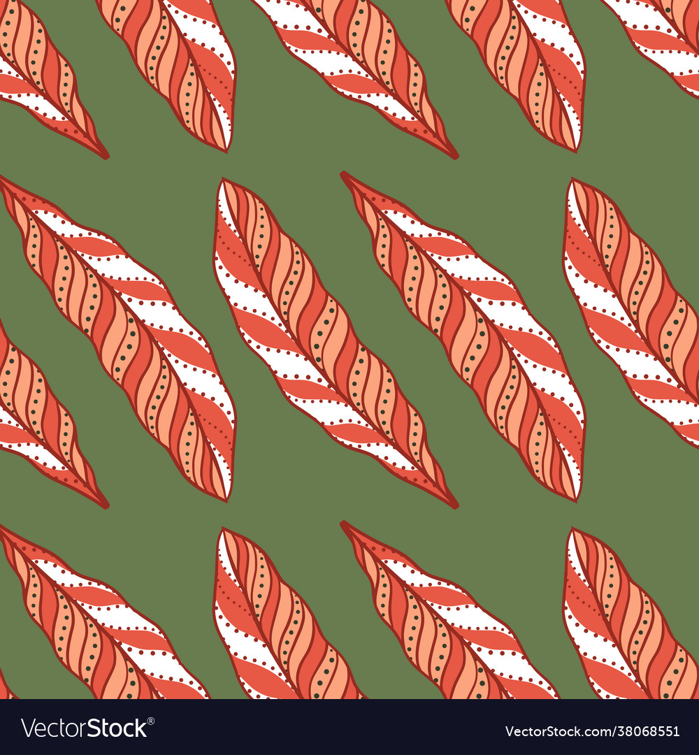 Red ornamental feather elements seamless pattern