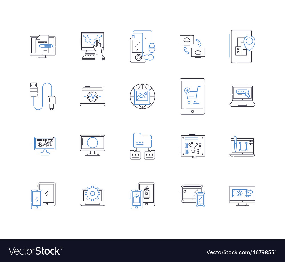 Search engine line icons collection algorithm vector image Search engine line icons collection algorithm