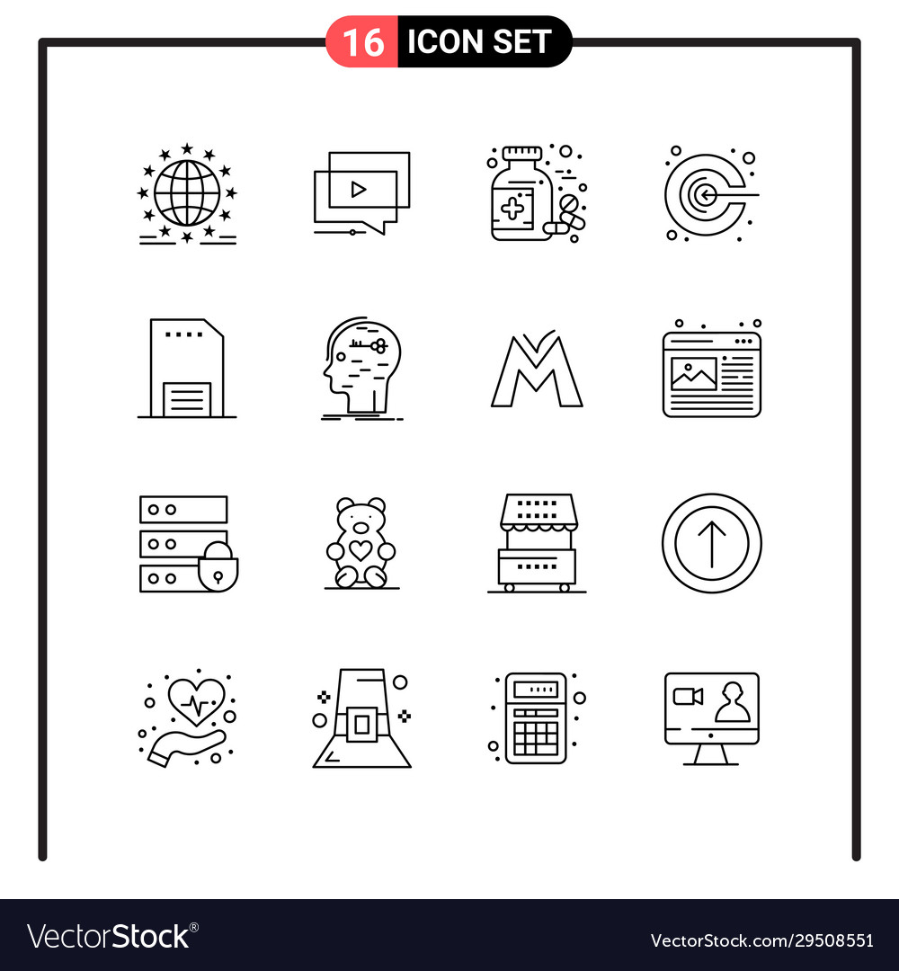 Set 16 line style icons for web and mobile vector image Set 16 line style icons for web and mobile