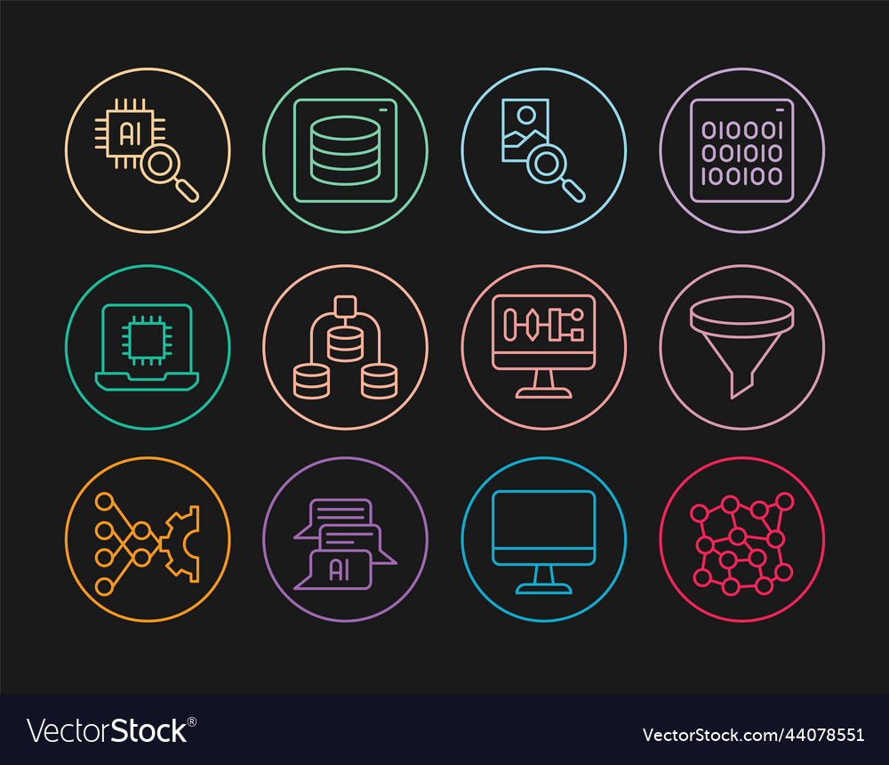 Set line neural network funnel filter photo Vector Image Set line neural network funnel filter photo