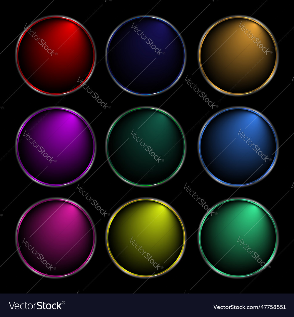 Set of blank round soft metal buttons for game vector image Set of blank round soft metal buttons for game
