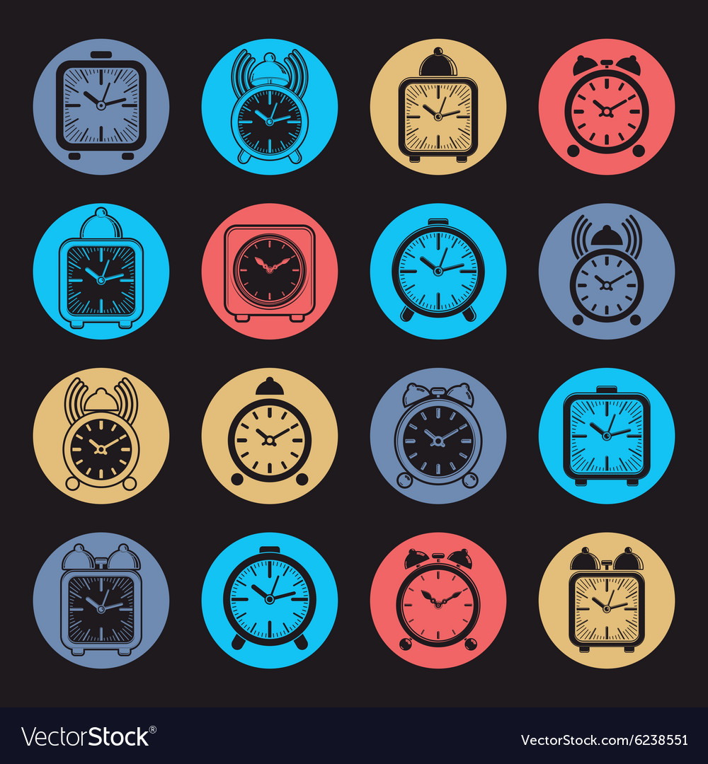 Simple alarm clocks with clock bell wake up icons