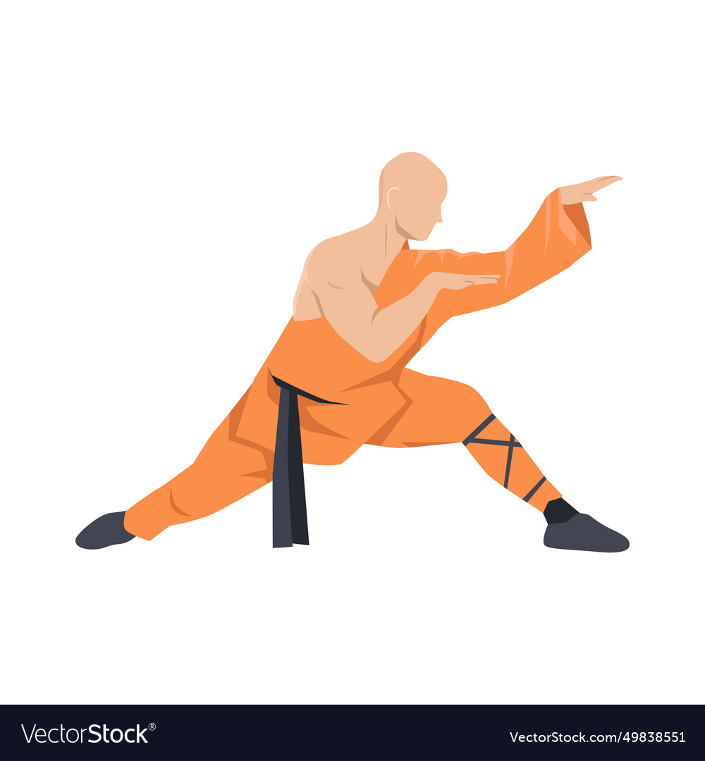 Young man doing kung fu fighting exercise