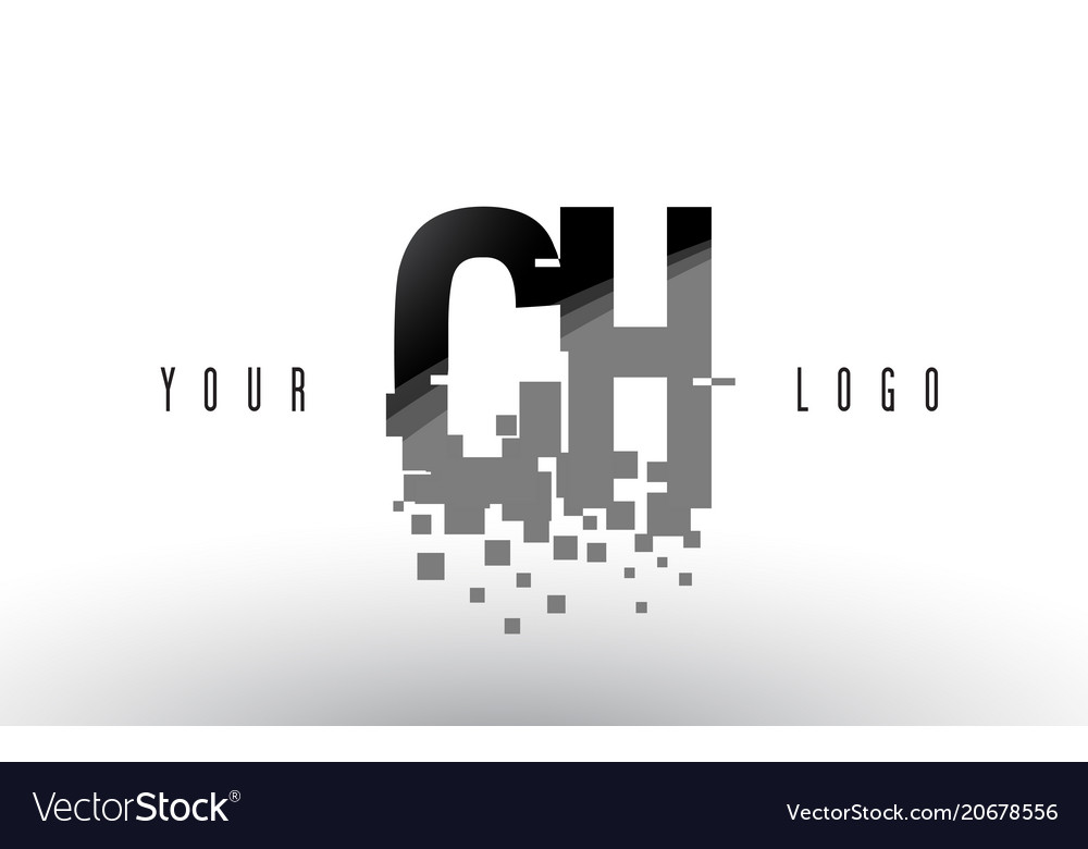 Ch c h pixel letter logo with digital shattered