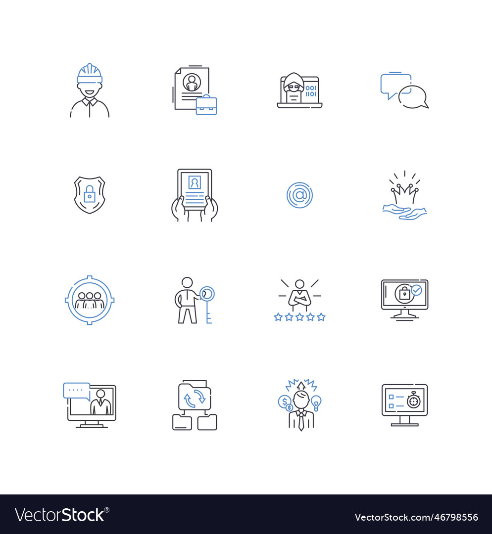 Clerk line icons collection filing data-entry vector image Clerk line icons collection filing data-entry
