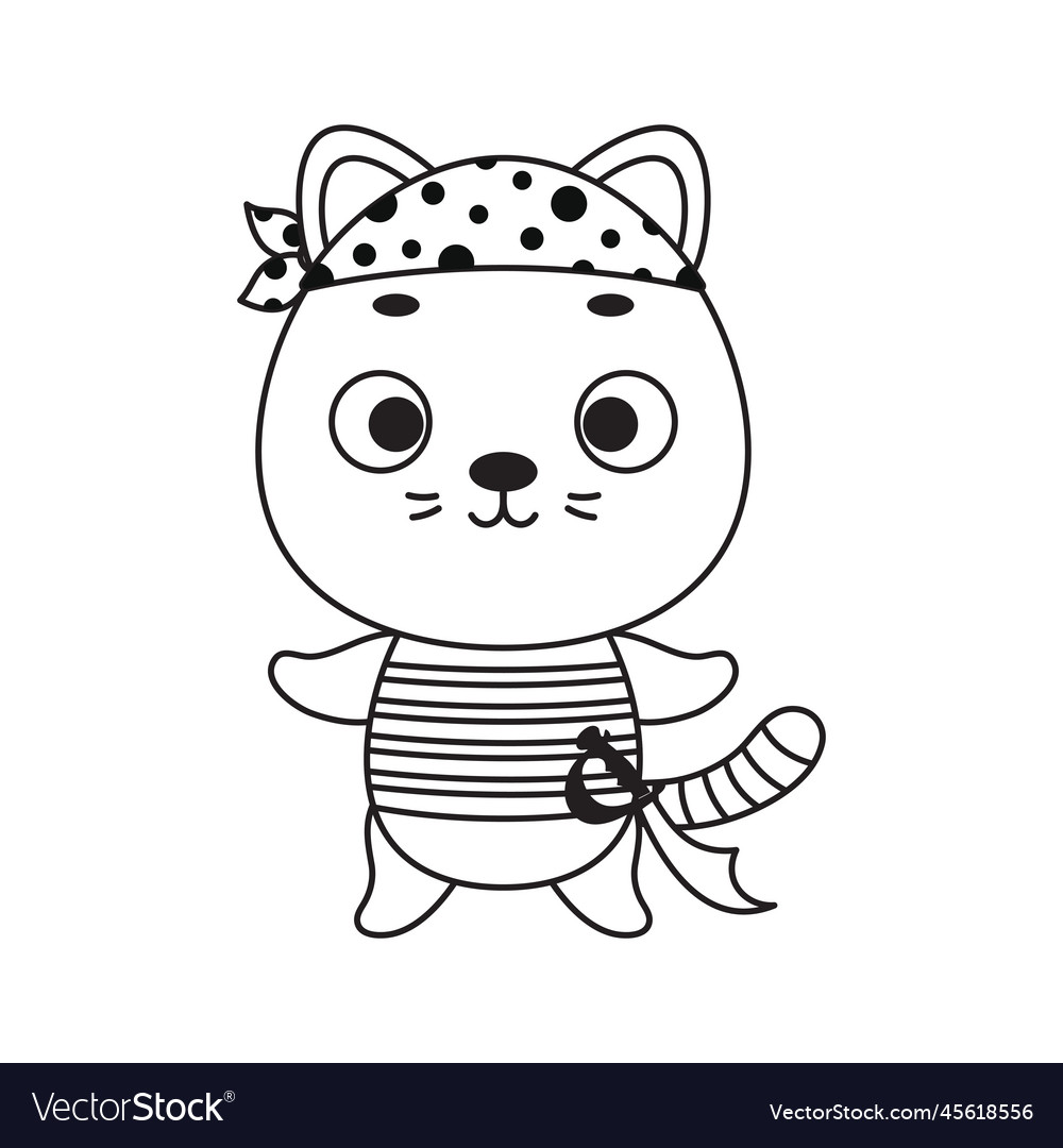 Coloring page cute little pirate cat Royalty Free Vector