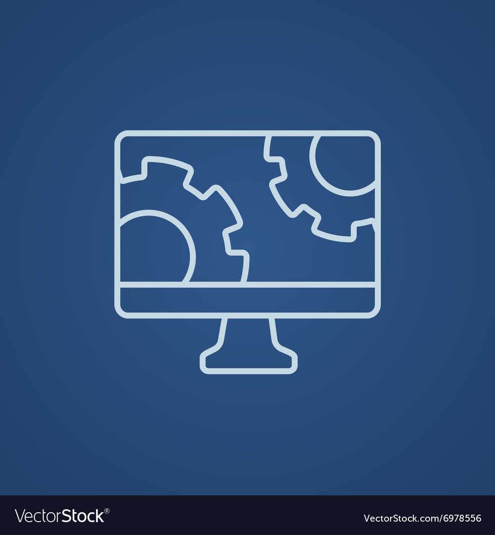 Computer monitor with gears line icon