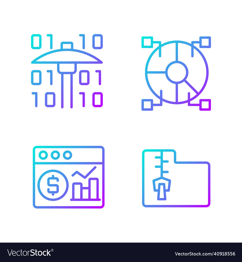 Financial data mining gradient linear icons set vector image Financial data mining gradient linear icons set