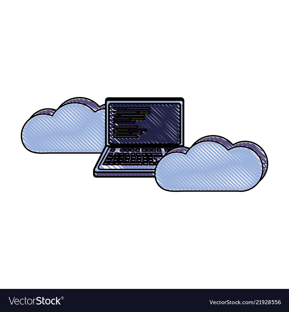 Grated data cloud with laptop and code programming