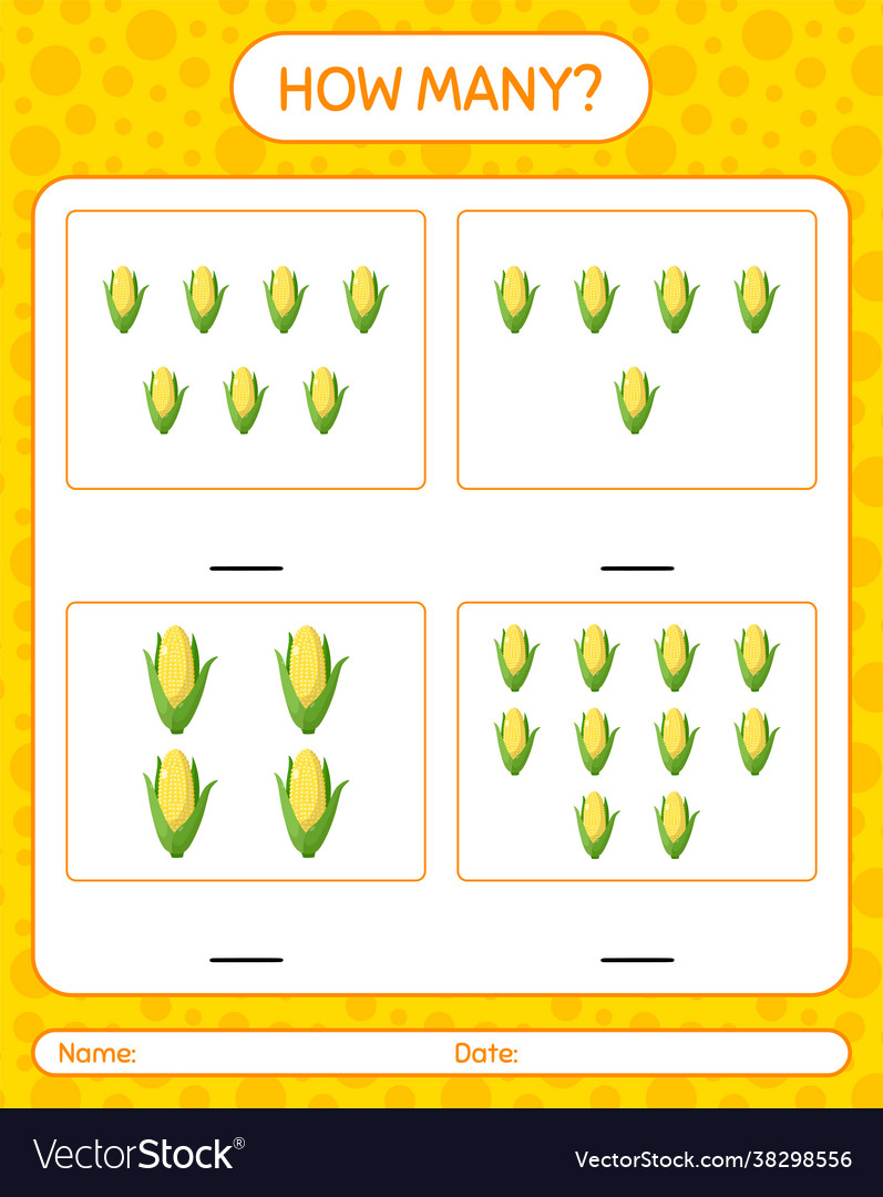 How many counting game with corn worksheet vector image How many counting game with corn worksheet