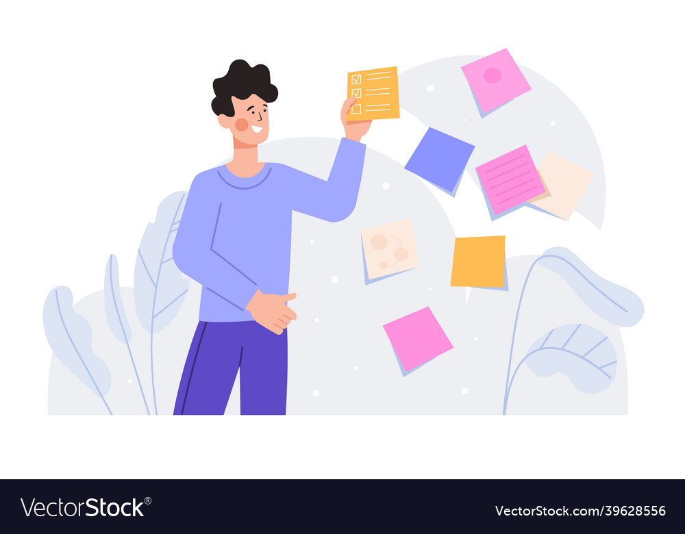 Man organising tasks vector image Man organising tasks