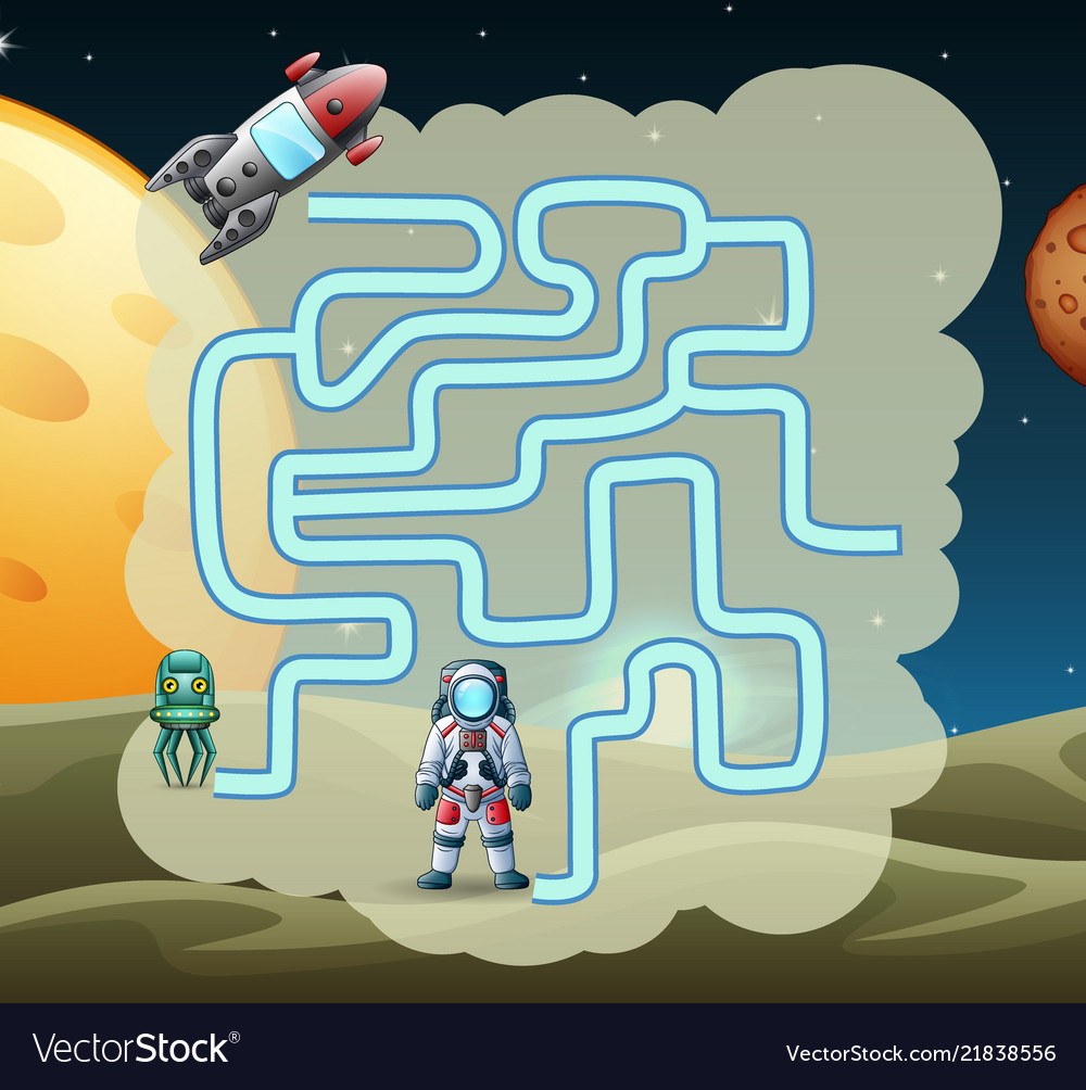 Maze game of astronaut find a path to rocket vector image Maze game of astronaut find a path to rocket