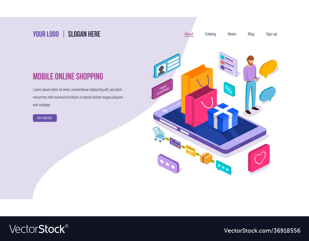 Mobile online shopping digital marketing purchase Vector Image