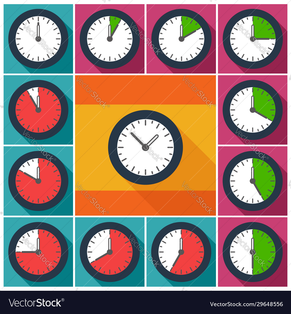 Set clocks with 10 minutes interval vector image Set clocks with 10 minutes interval