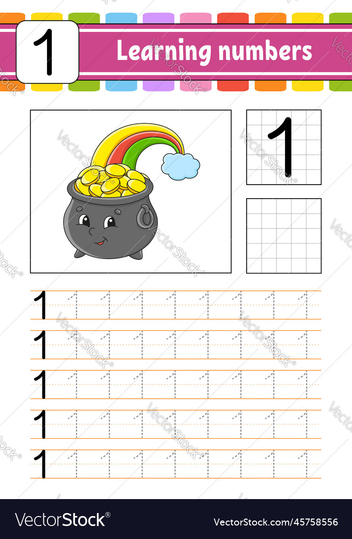 Trace and write numbers handwriting practice vector image Trace and write numbers handwriting practice