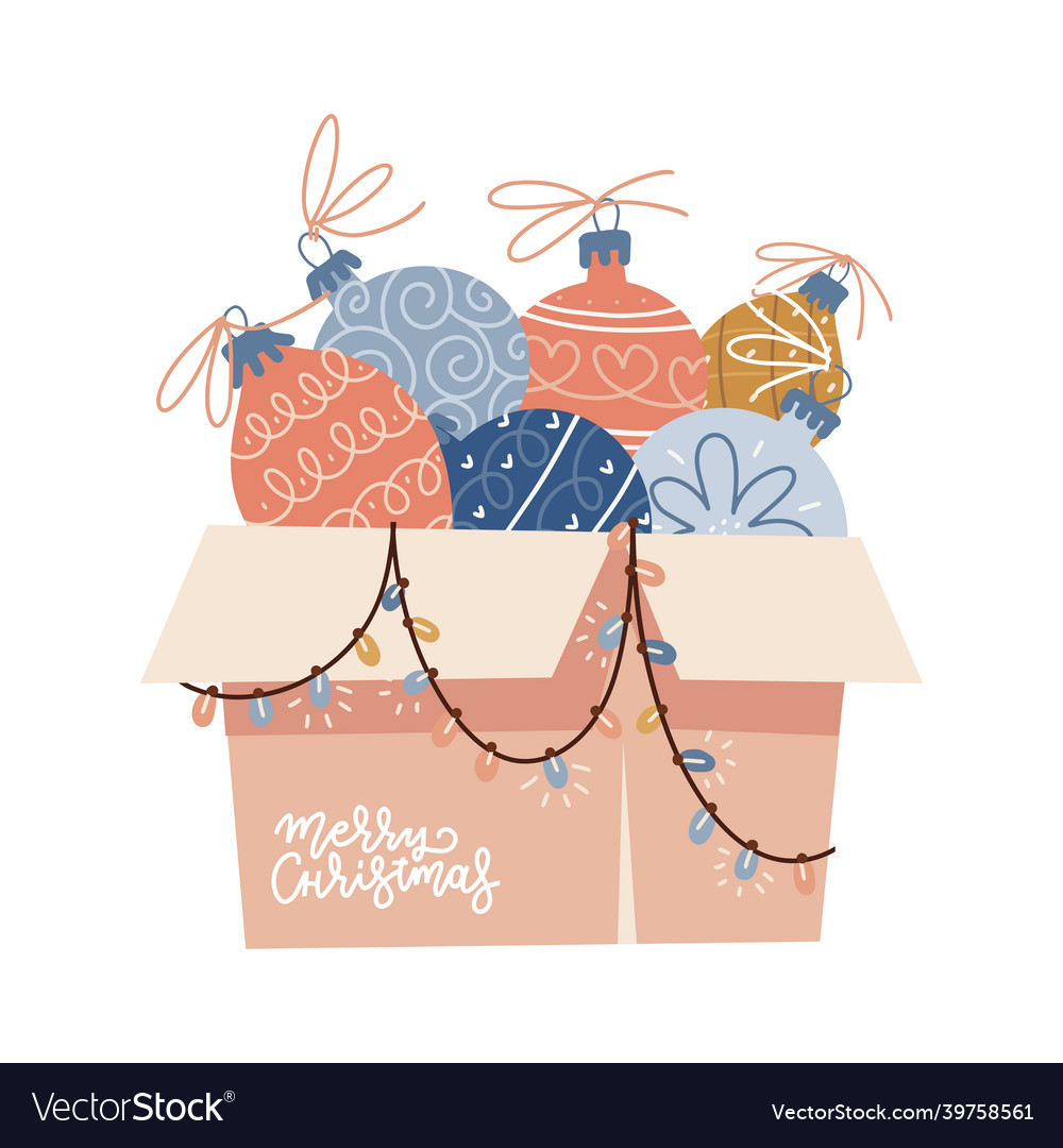 Cardboard box overflowing with christmas Vector Image