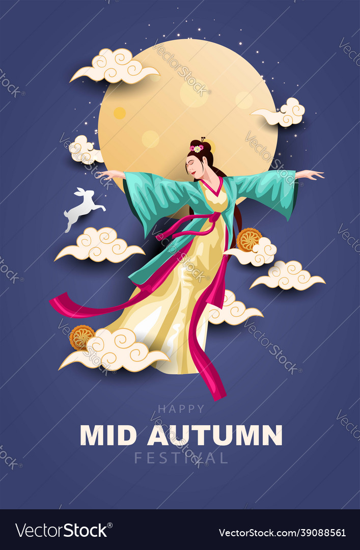 Happy mid autumn festival greeting in traditional