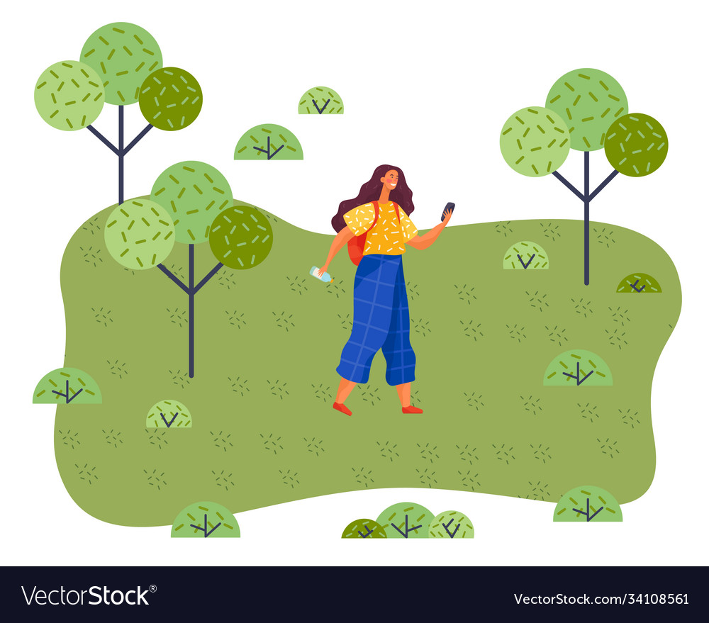 Happy woman is walking in park sunny day female Vector Image