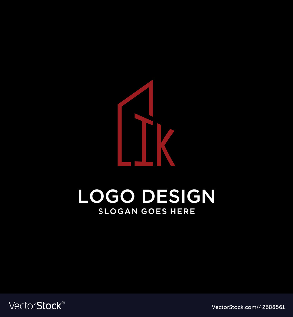 Ik initial monogram with building logo design