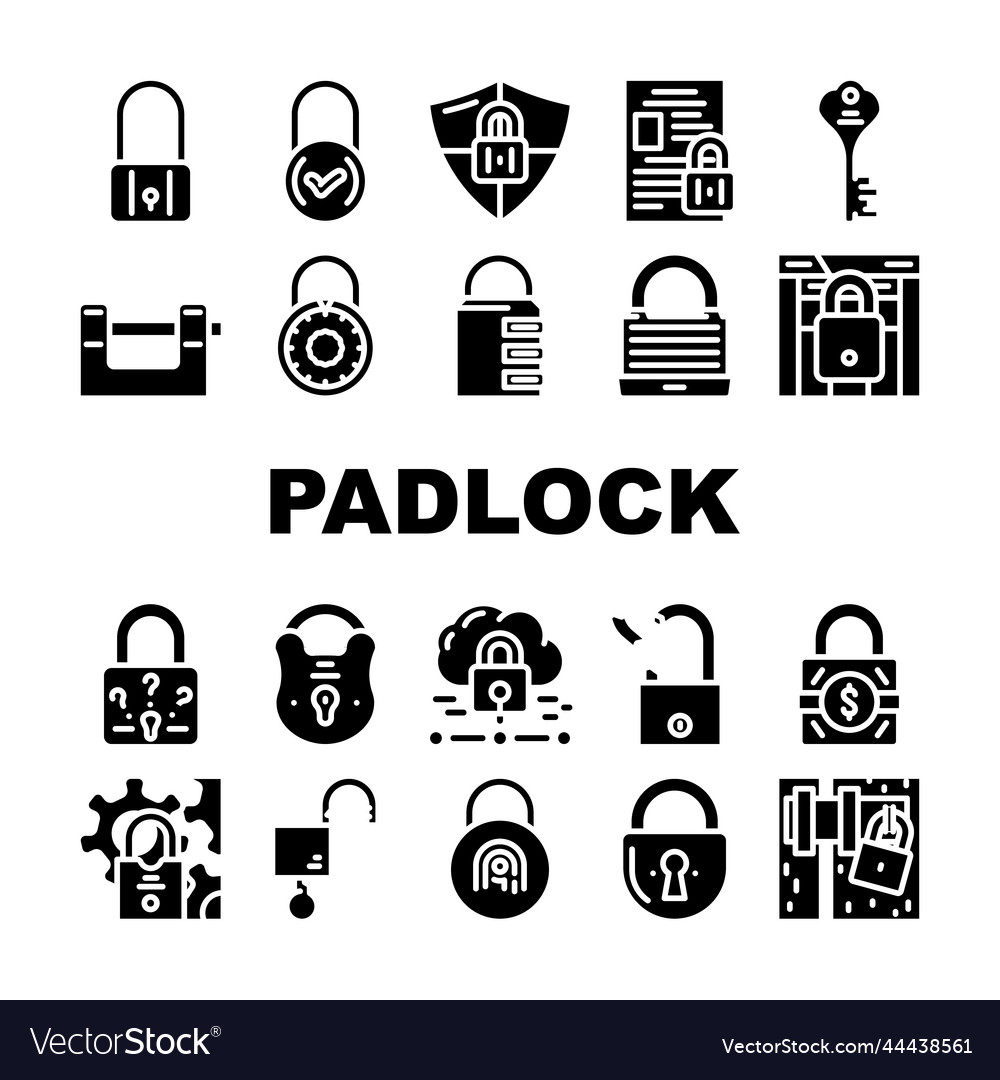 Padlock lock safe password icons set vector image Padlock lock safe password icons set