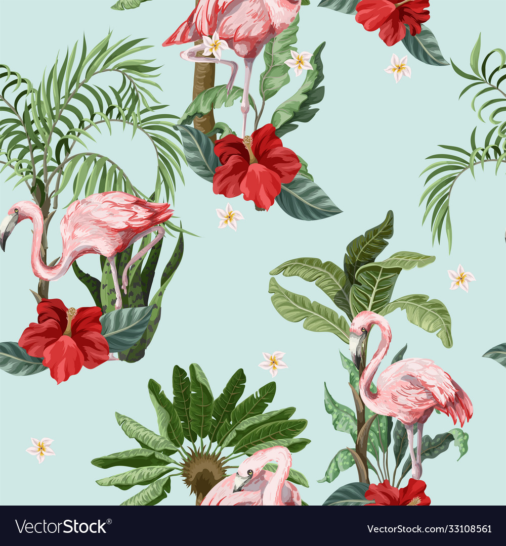 Seamless pattern with pink flamingo flowers vector image Seamless pattern with pink flamingo flowers