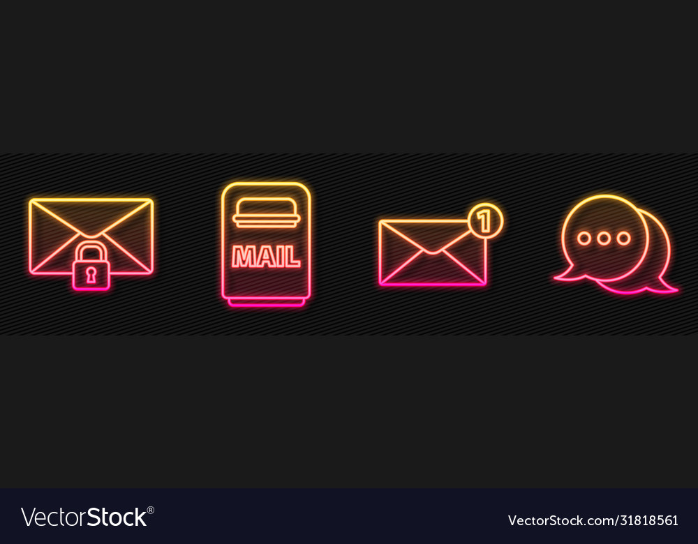 Set line envelope mail message lock password vector image Set line envelope mail message lock password