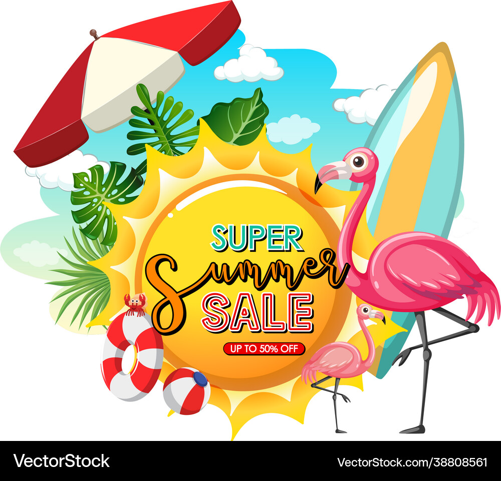 Super summer sale banner with summer elements Vector Image