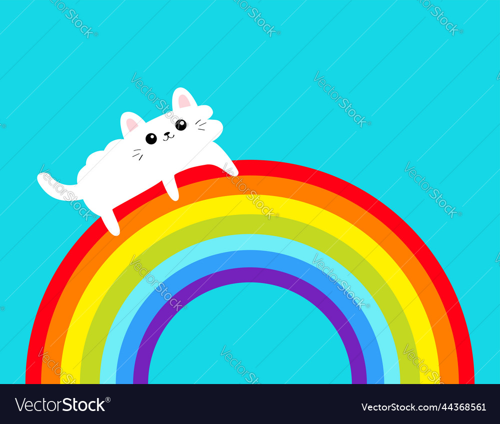 Weiße Katze auf Regenbogen Peeking Kitten