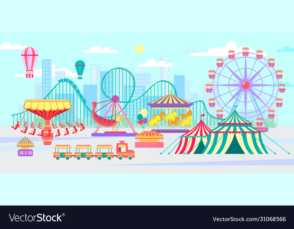 Amusement park urban landscape with carousels Vector Image