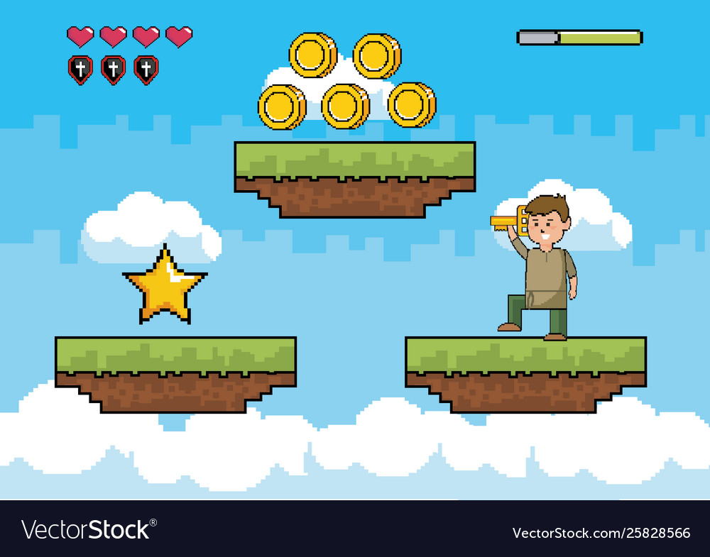 Arcade game world and pixel scene design