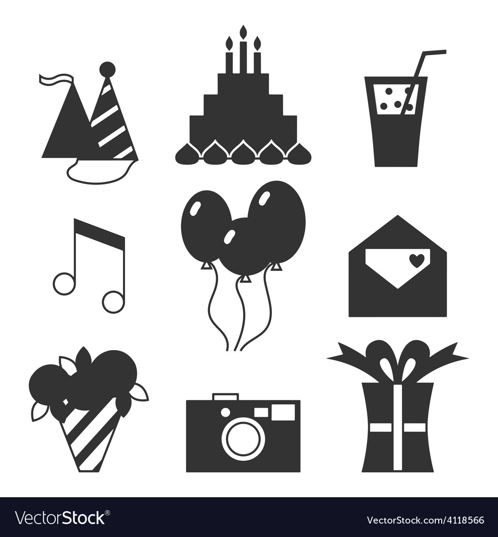 Download Black silhouette icons happy birthday Royalty Free Vector