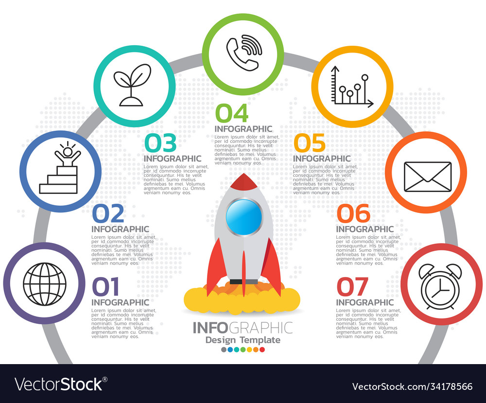 Business 7 step process chart infographics Vector Image