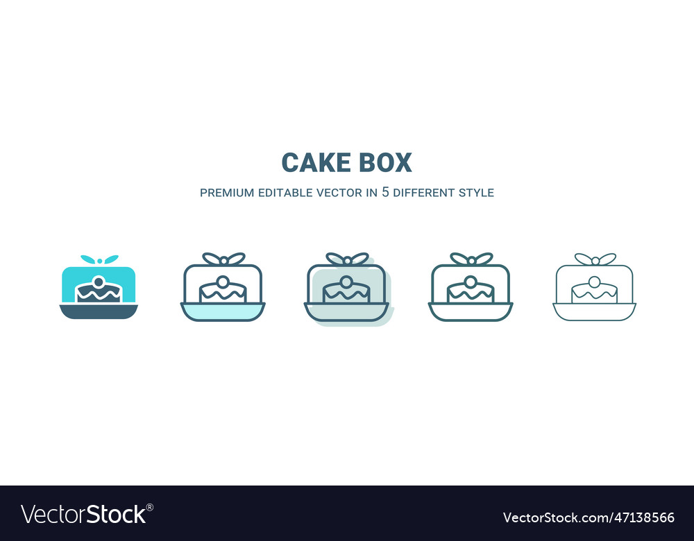 Cake box icon in 5 different style outline filled vector image Cake box icon in 5 different style outline filled