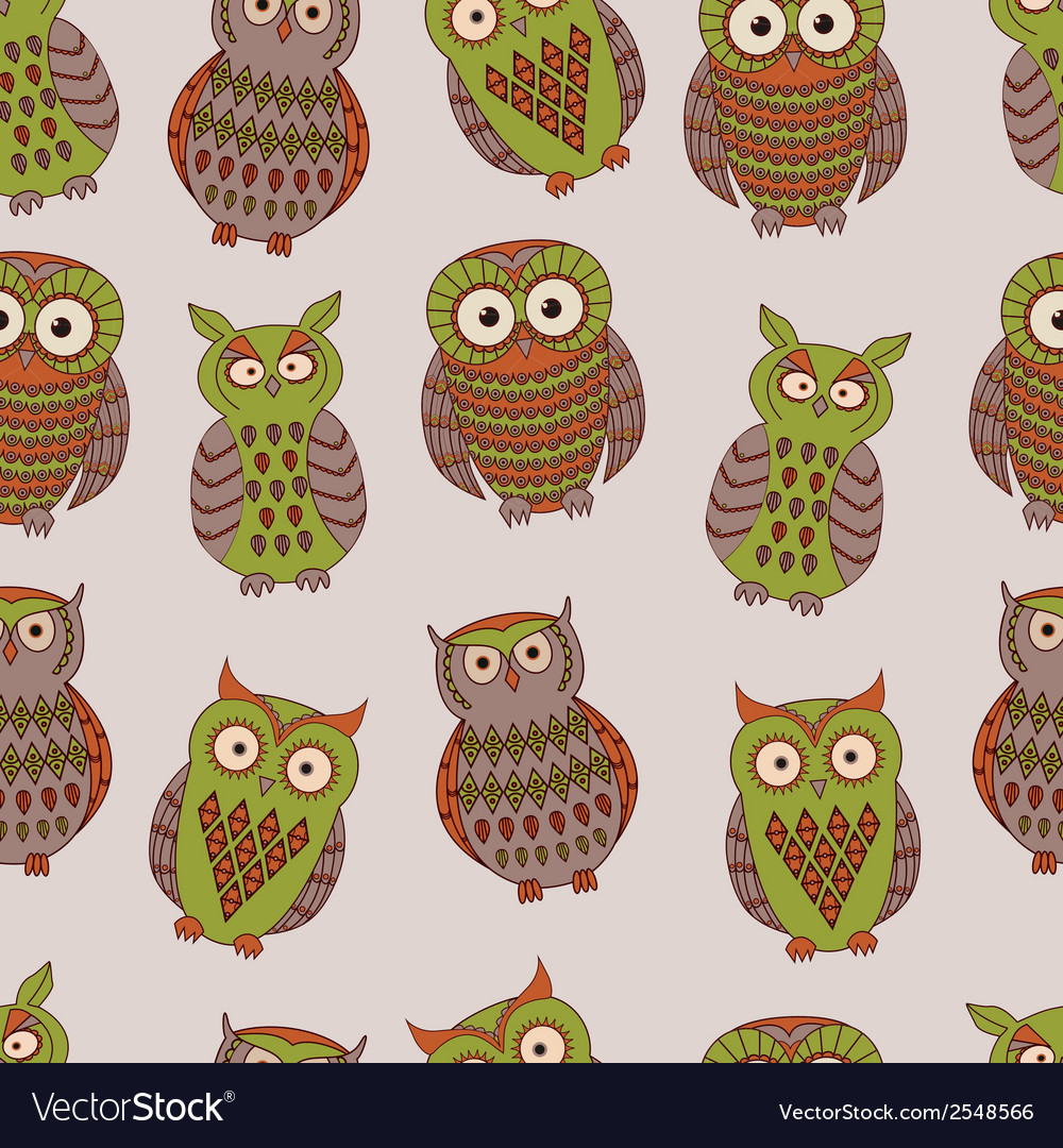 Colorful seamless pattern with different owls
