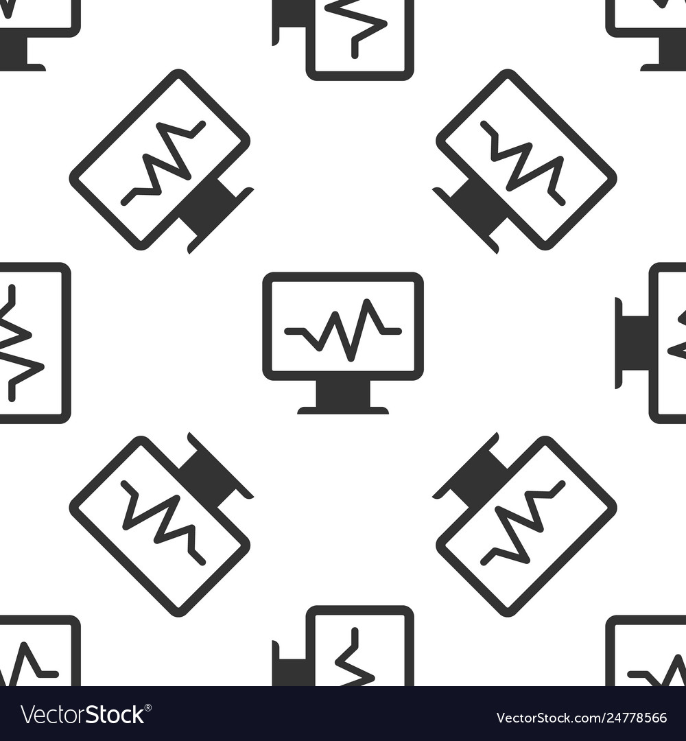 Grey computer monitor with cardiogram icon vector image Grey computer monitor with cardiogram icon