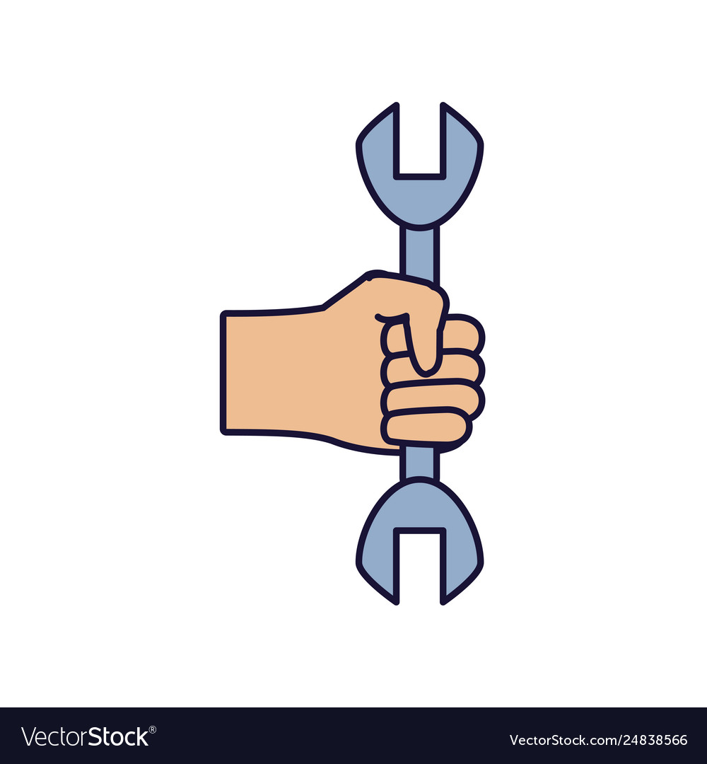 Hand with wrench tool isolated icon