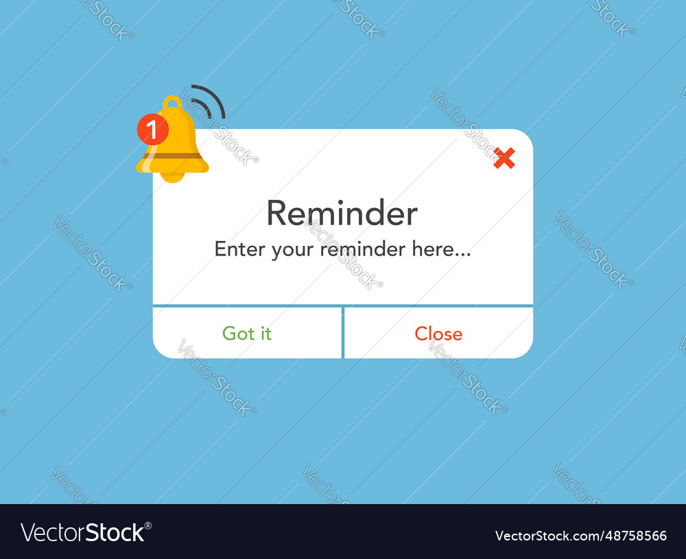 Reminder notifications page with alert bell icon vector image Reminder notifications page with alert bell icon