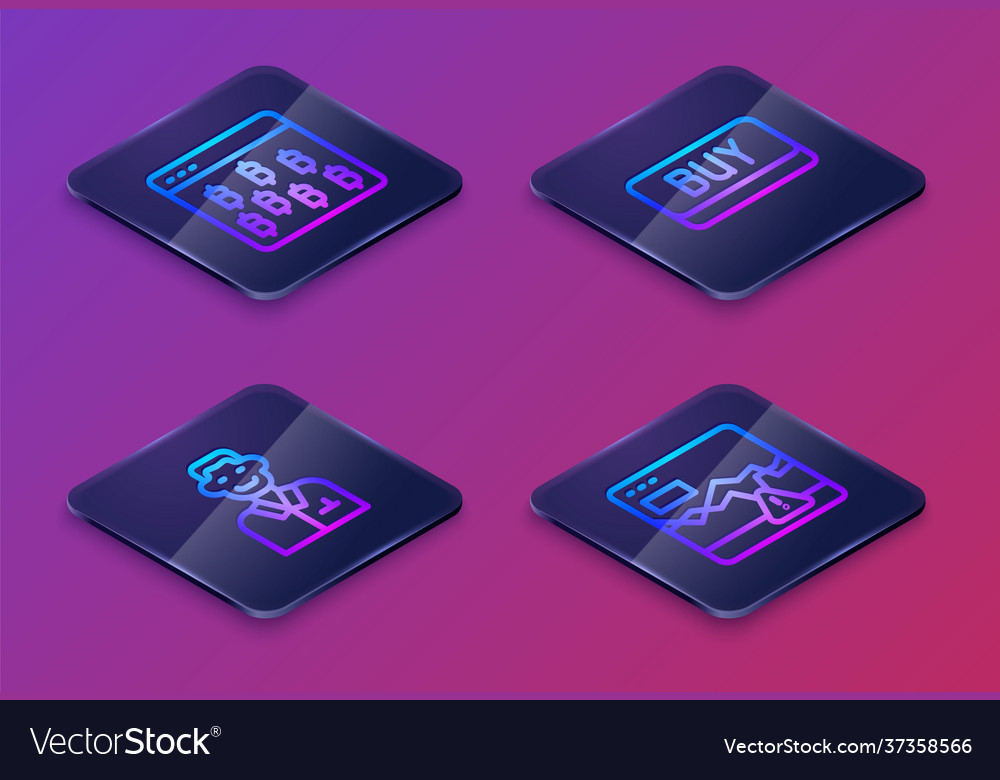 Set isometric line bitcoin in browser trader buy vector image Set isometric line bitcoin in browser trader buy