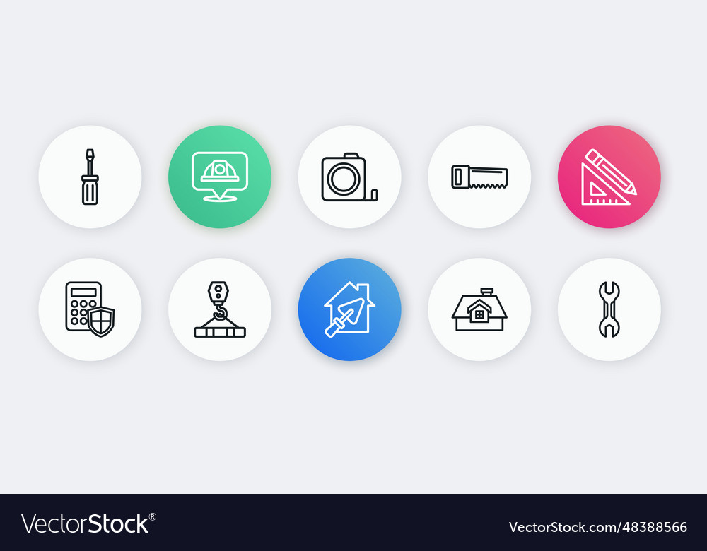 Set line house with trowel triangular ruler Vector Image Set line house with trowel triangular ruler