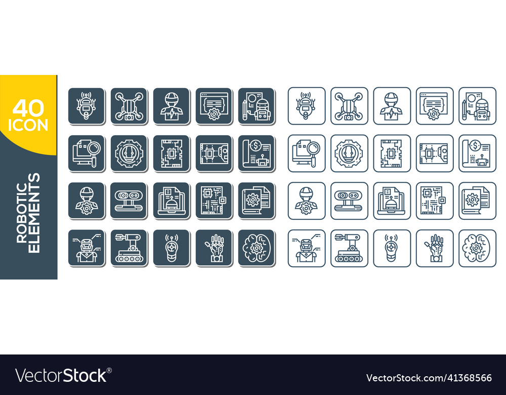 Set von Roboter-basierten Linien-Icons umfasst