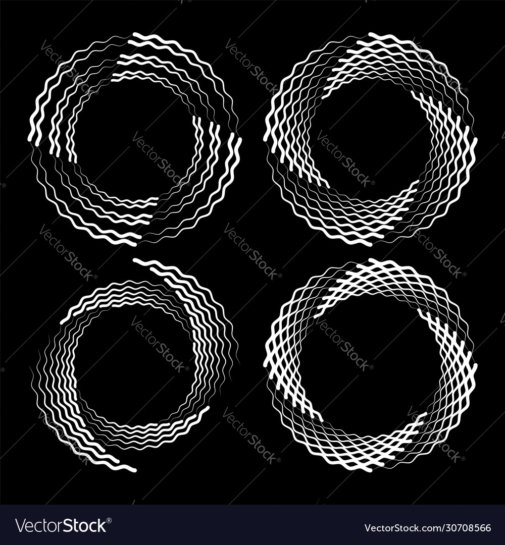 Set white wavy zigzag lines in spiral form