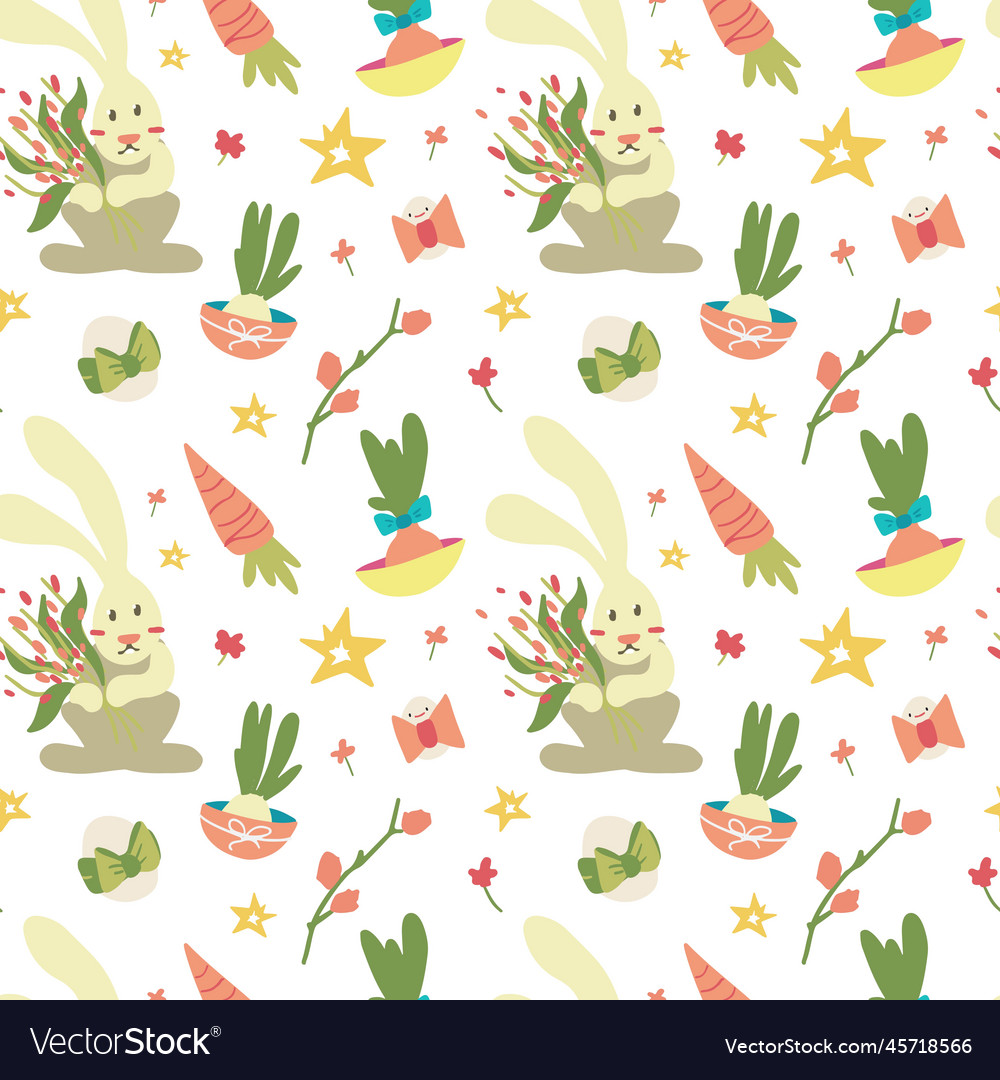 Spring pattern with bunny a bouquet of red vector image Spring pattern with bunny a bouquet of red