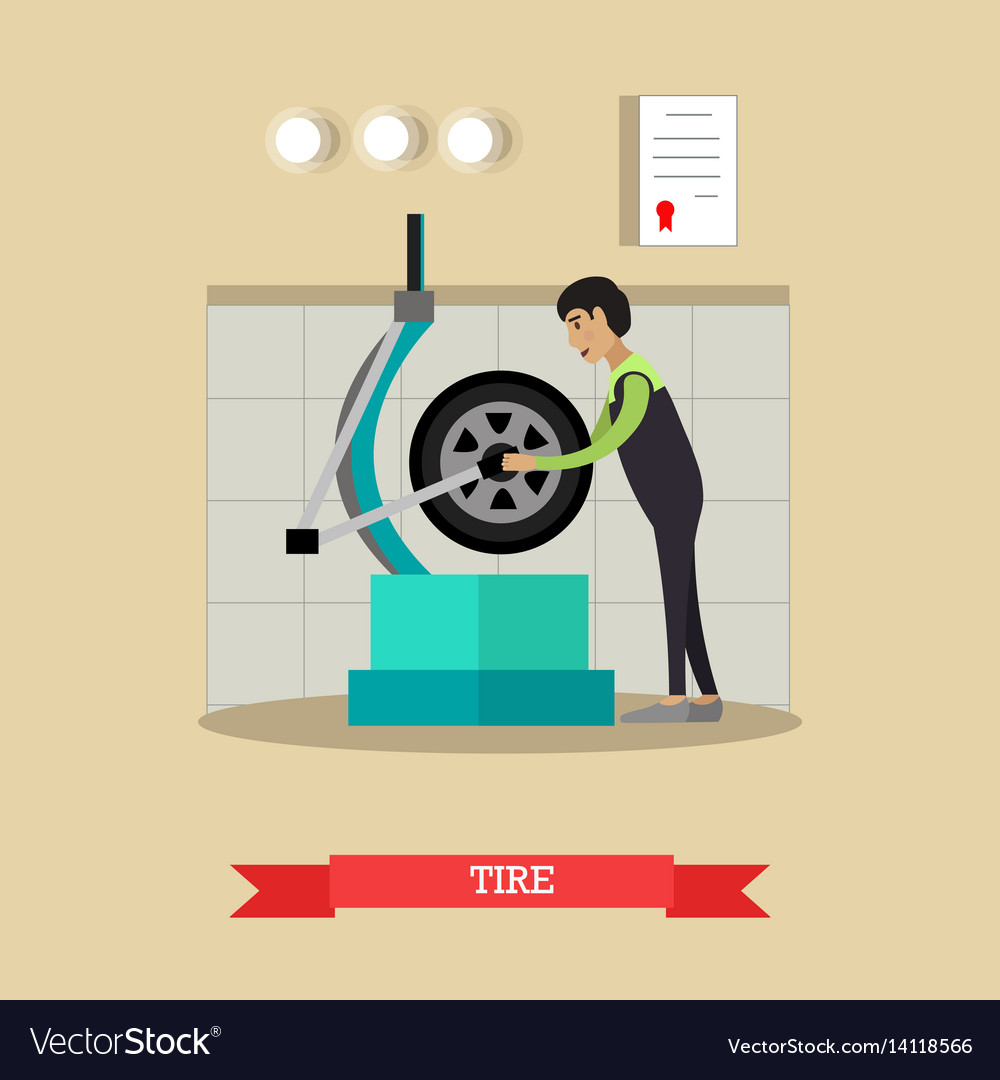 Tire service in flat style