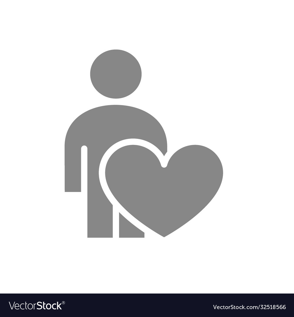 User profile with heart gray icon charity