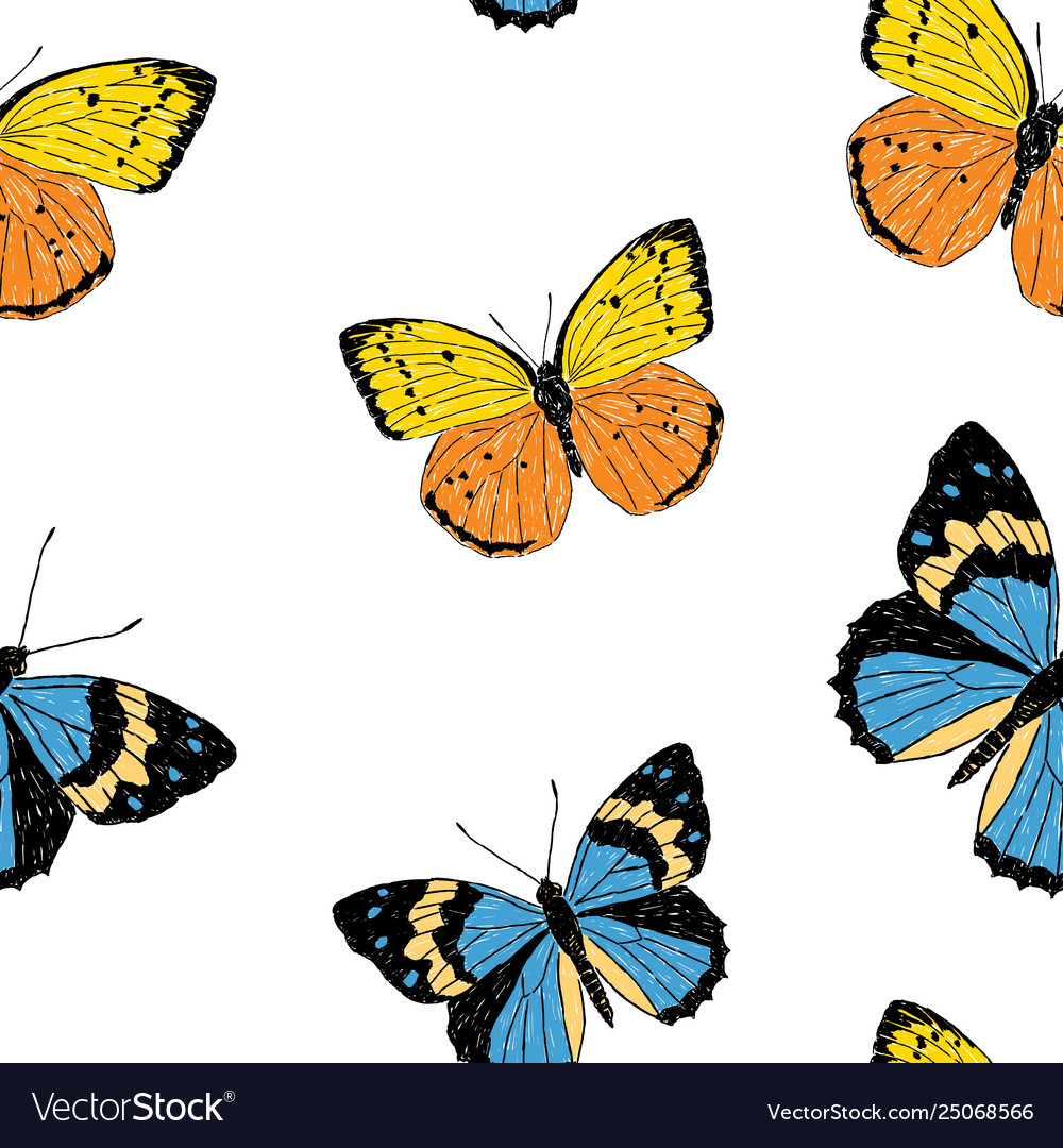 Yellow and Blue Butterfly Seamless Pattern