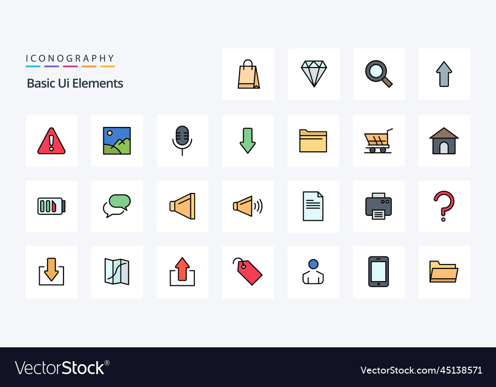 25 basic ui elements line filled style icon pack
