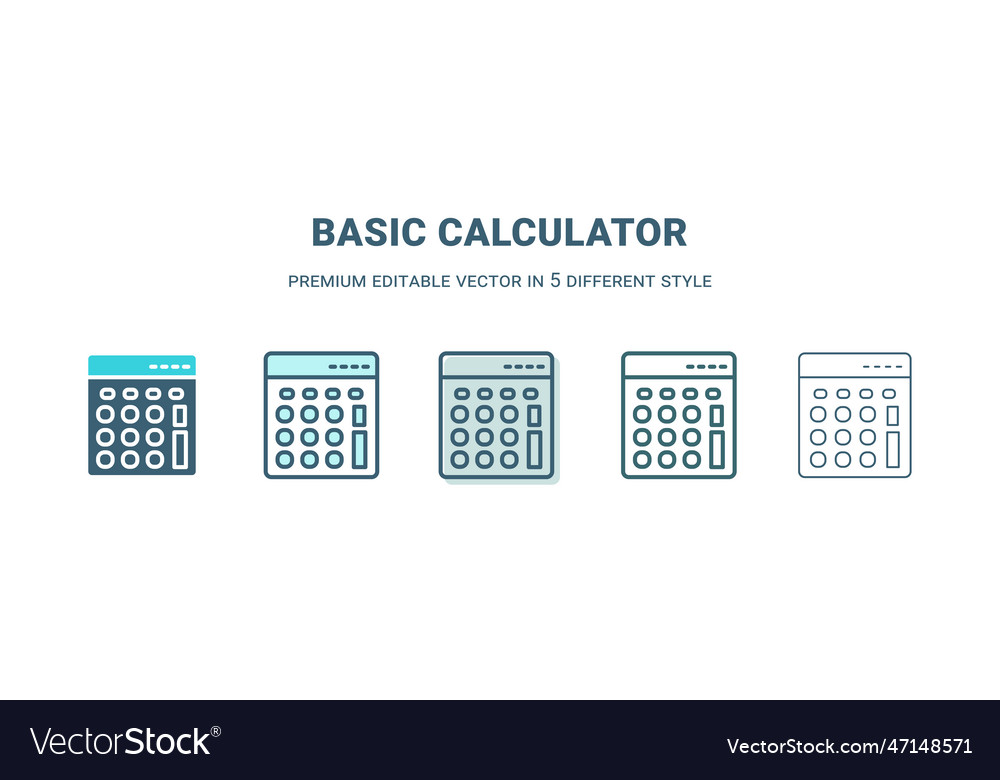 Basic calculator icon in 5 different style vector image Basic calculator icon in 5 different style